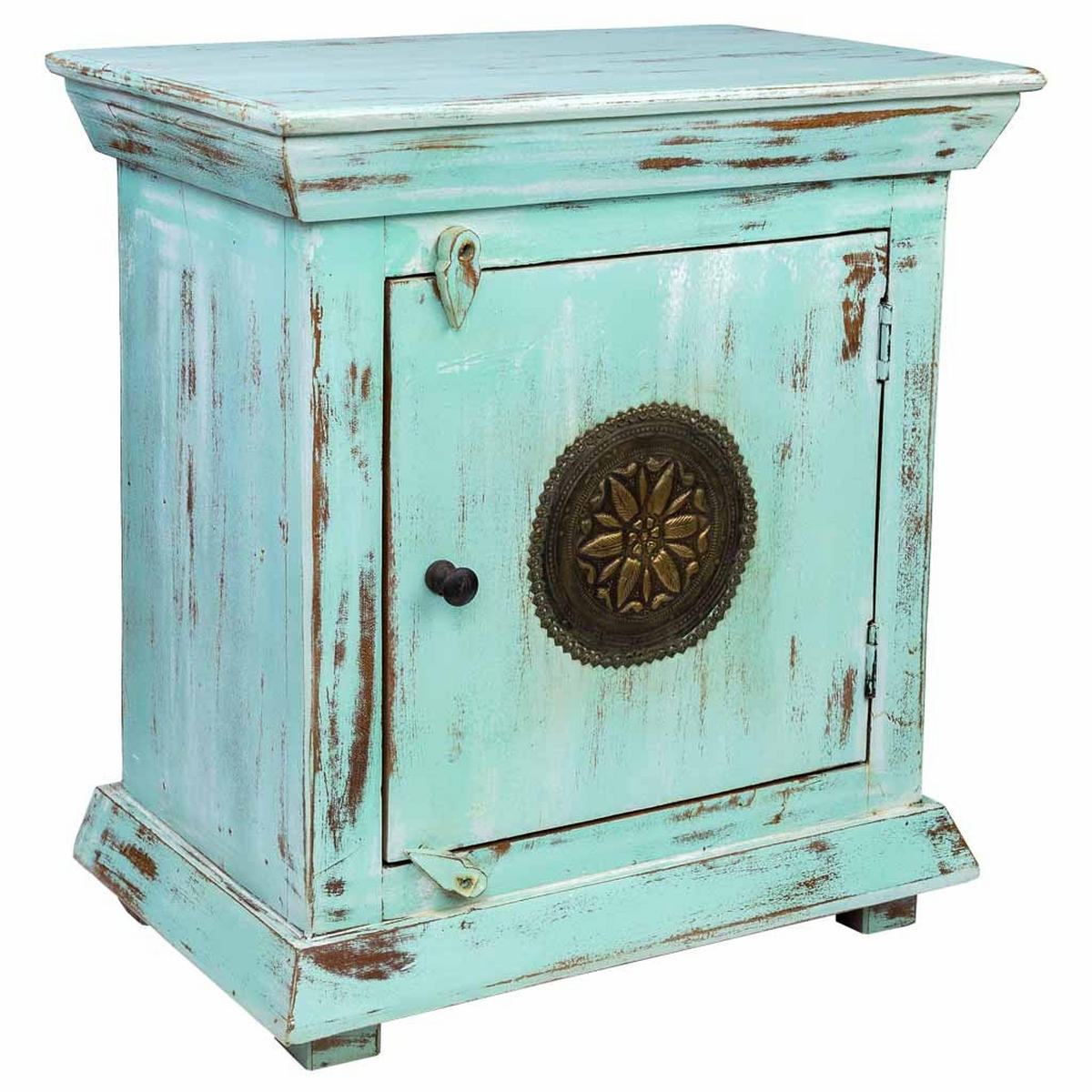 NACHTTISCH aus Metall und Holz, grün, 55x35x60cm - Blau, Holz (55/60/35cm) - Wanderlust