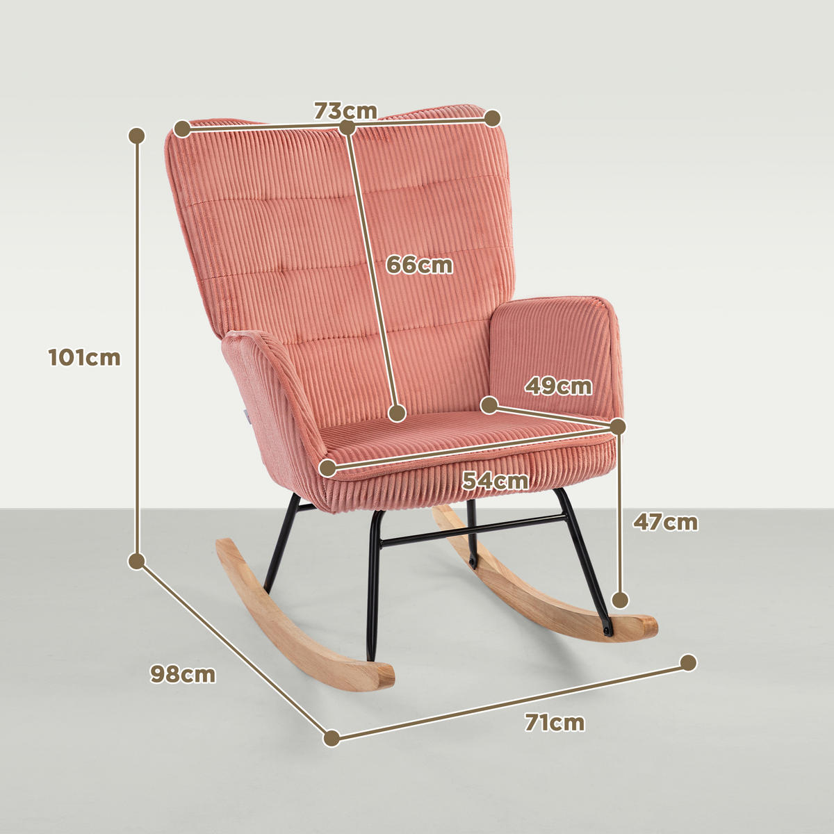 SCHAUKELSTUHL Polyester Kordoptik mit Armlehnen 71/98/101 cm Rosa - Rosa, Textil (98/101/71cm) - Redom