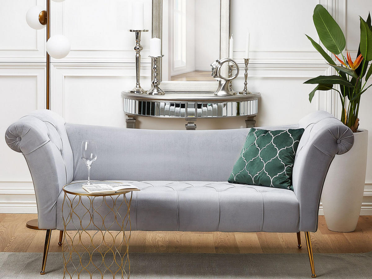 CHAISELONGUE Samtstoffhellgrau/gold Nantilly - Goldfarben/Grau, Textil (175/76/70cm) - Beliani