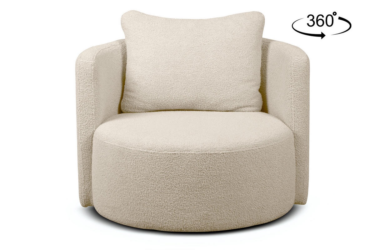 DREHSESSEL-SET RAGGI inkl. Sitzhocker, Boucle, Ecru - Ecru, Textil (92/75/80cm) - KONSIMO®