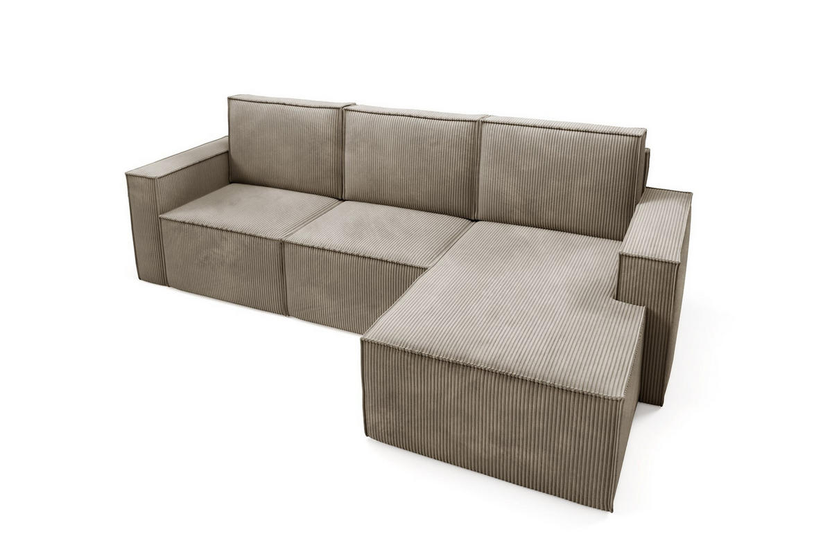 ECKSOFA Orto Hellbraun, Dreisitzer Kordecksofa rechte seite - Hellbraun, Holzwerkstoff/Textil (180/142cm) - Bettso