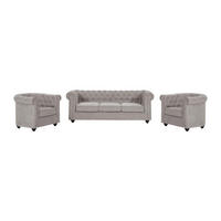 SOFA 3-Sitzer & 2 Sessel - Stoff - Grau - CHESTERFIELD - Grau, Textil (88/72/205cm) - Vente-Unique