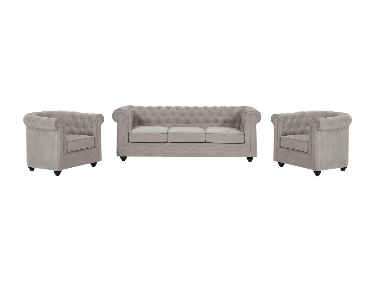 SOFA 3-Sitzer & 2 Sessel - Stoff - Grau - CHESTERFIELD - Grau, Textil (88/72/205cm) - Vente-Unique