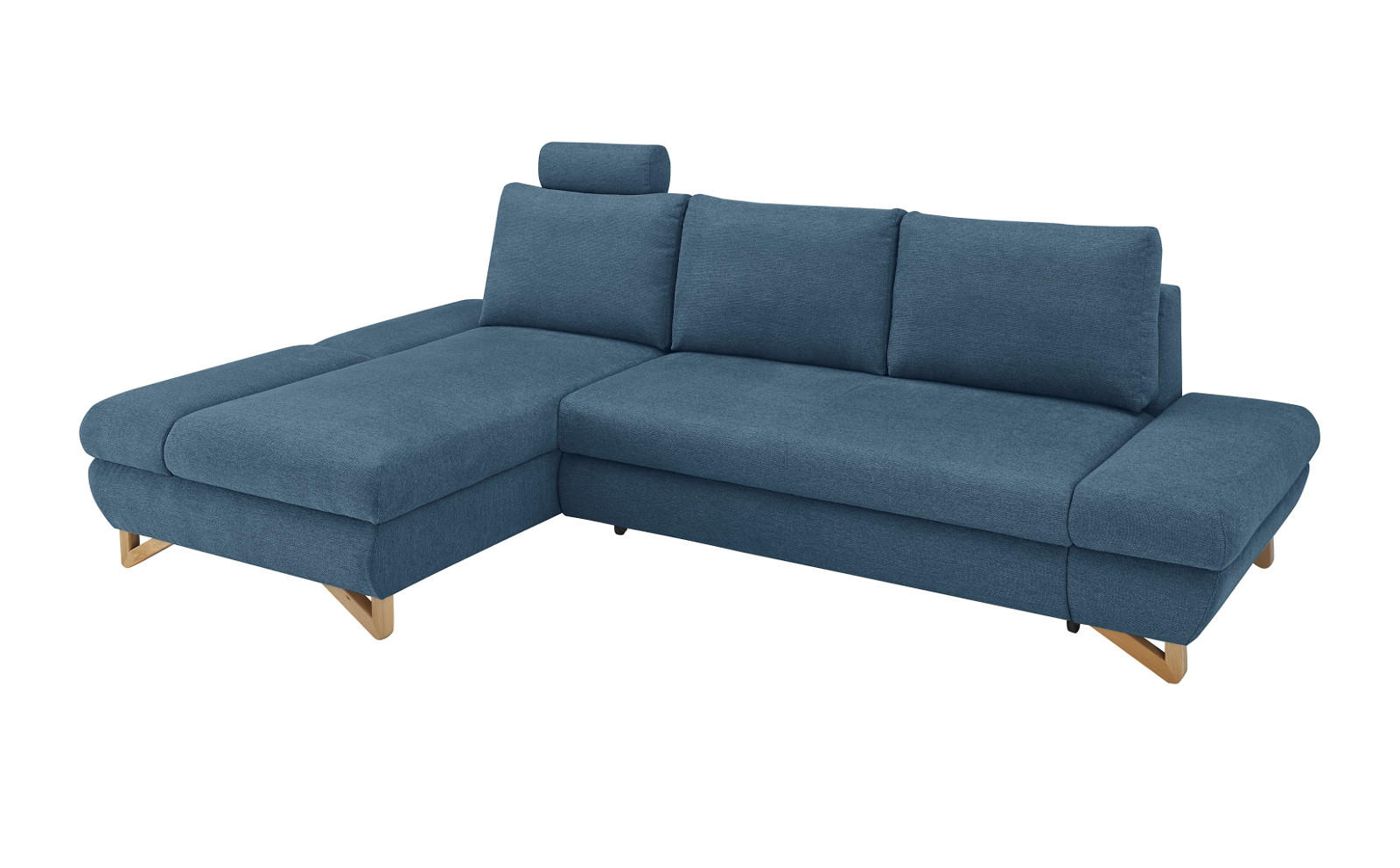 ECKSOFA blau Struktur-Stoff, Sofa mit Bettfunktion und Stauraum 284 cm - Blau, Holz/Textil (166/284cm) - Furn.Design