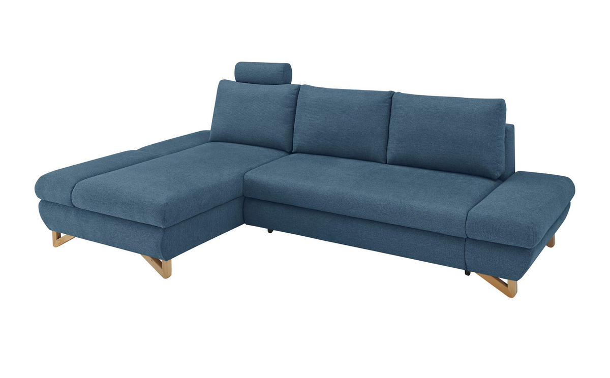 ECKSOFA blau Struktur-Stoff, Sofa mit Bettfunktion und Stauraum 284 cm - Blau, Holz/Textil (166/284cm) - Furn.Design
