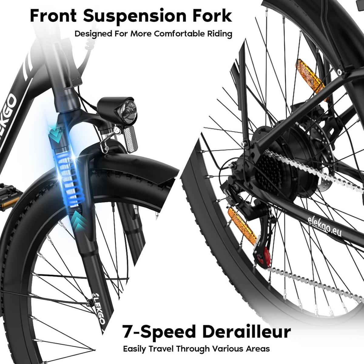 E-BIKE Cityrad EG31 28" für Damen & Herren, 7 Gang, bis zu 90km - Weiß, Metall (87cm) - ELEKGO