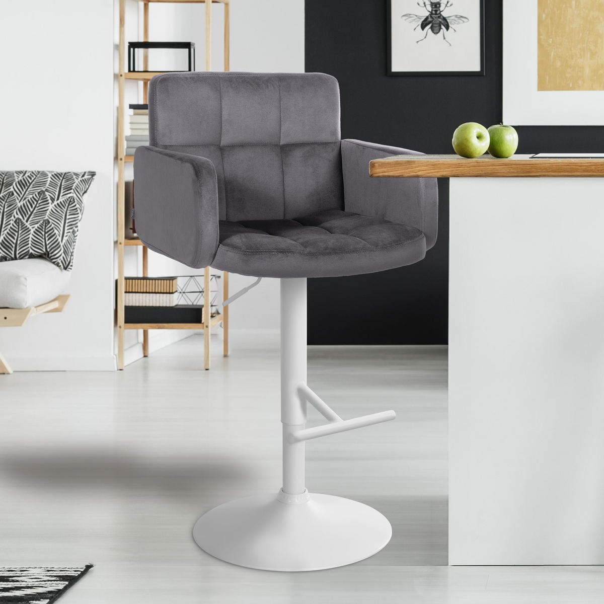BARHOCKER Samt dunkelgrau - Dunkelgrau/Weiß, Textil/Metall (60/93/56cm) - CLP