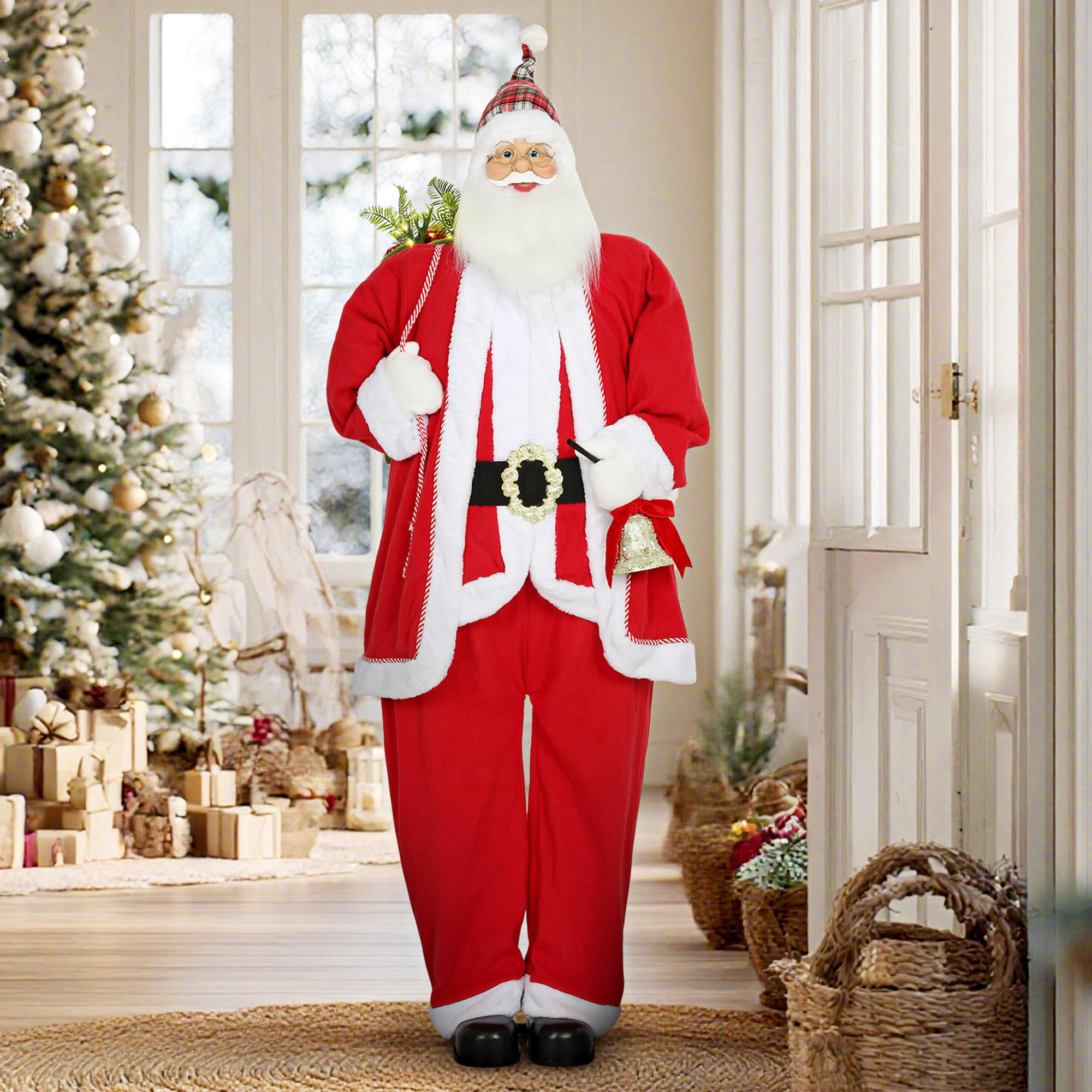 WEIHNACHTSMANN 1,6 m stehende Weihnachtsmann mit Geschenk- und Weihnachtsglock - Rot, Textil (45/160/55cm) - HOMCOM