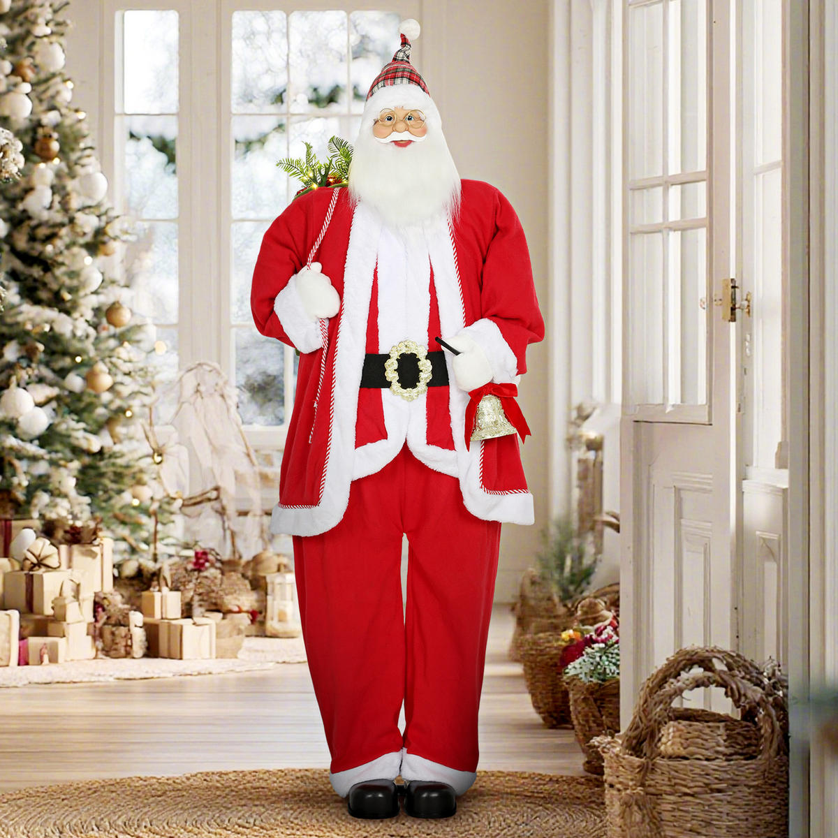 WEIHNACHTSMANN 1,6 m stehende Weihnachtsmann mit Geschenk- und Weihnachtsglock - Rot, Textil (45/160/55cm) - HOMCOM