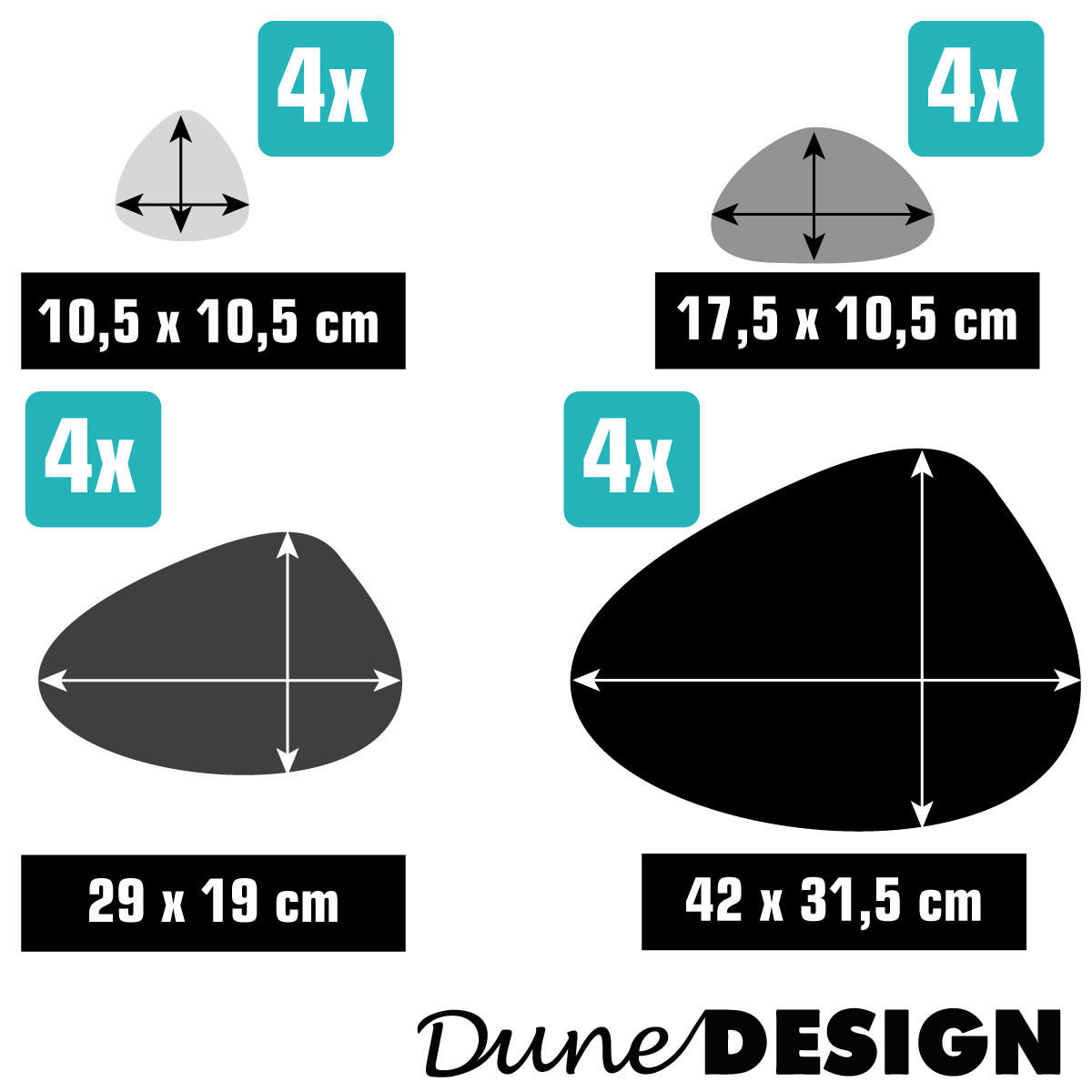 FLUSSKIESEL-TISCHSET 16er Set Grau - Schwarz, Kunststoff (42/31.5/1cm) - Dunedesign