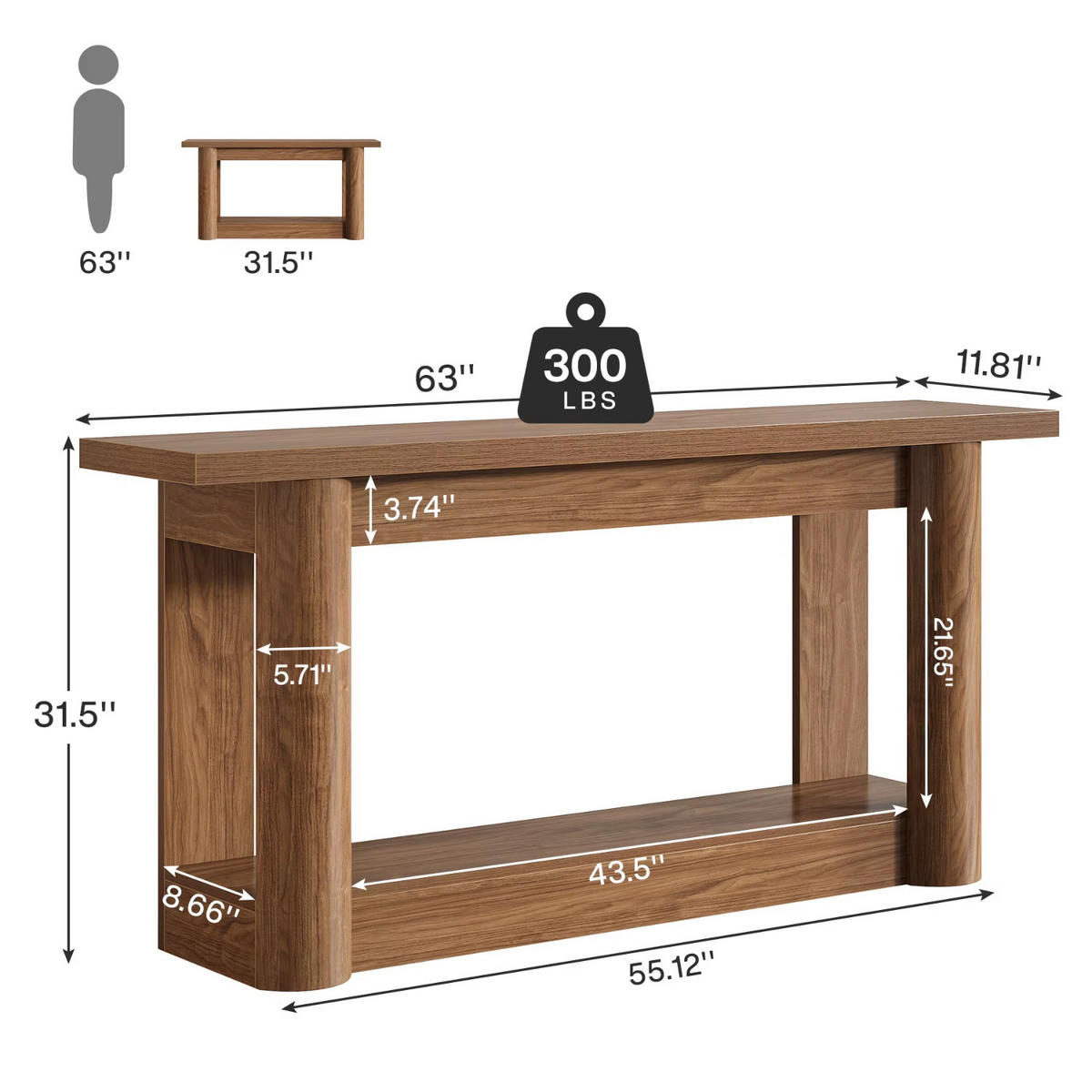 KONSOLENTISCH Holzoptik Braun 160×30×80 cm - Akaziefarben, Holzwerkstoff (30/160/90cm) - Quality Elegance