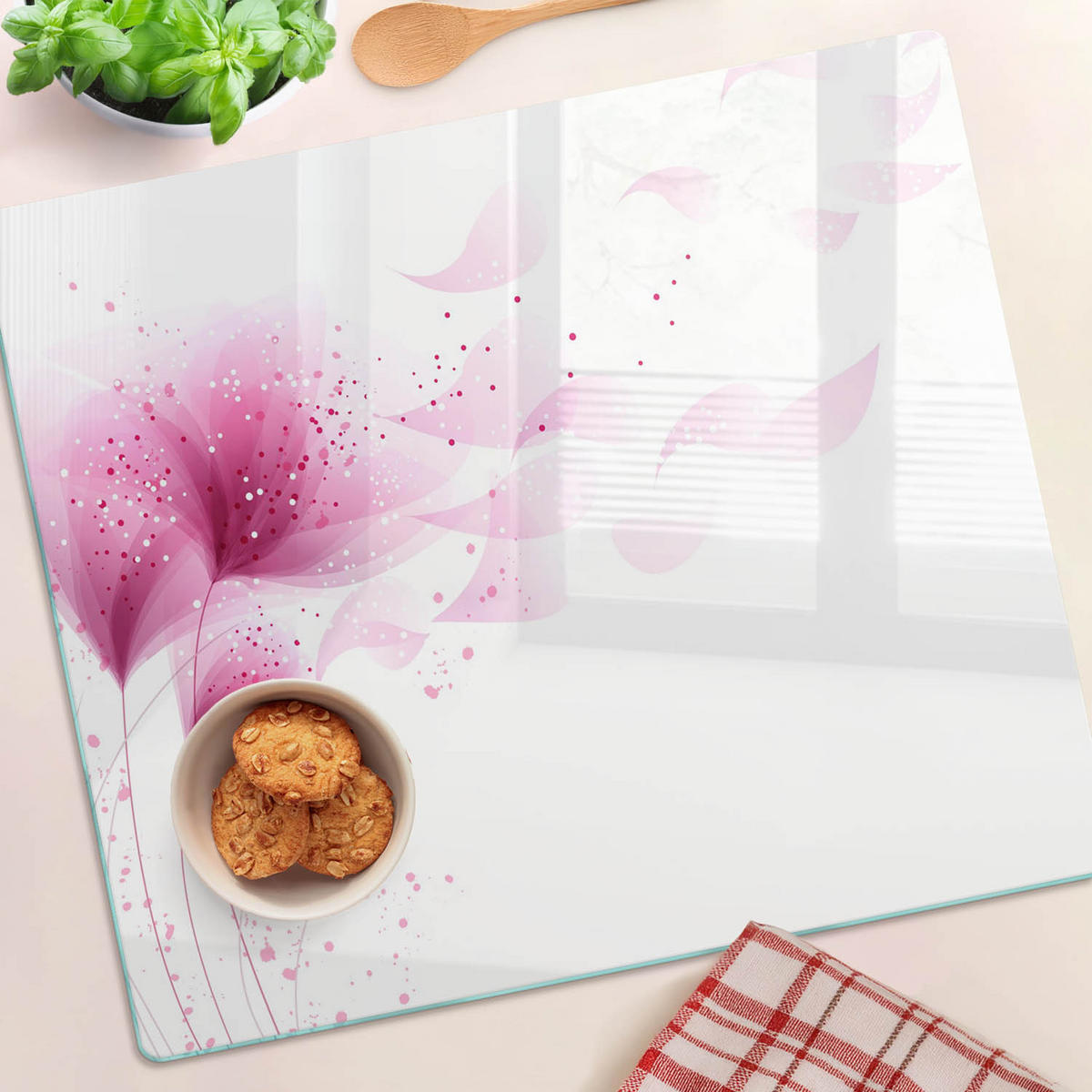 GLASPLATTE 60x52 cm Rosa Blume - Pink, Glas (60/0.4/52cm) - TULUP