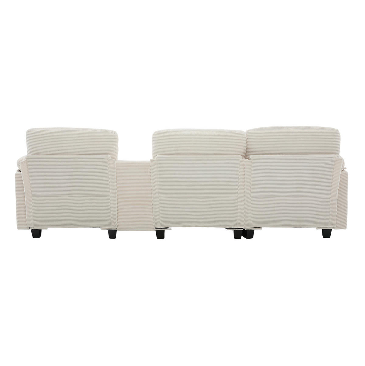 ECKSOFA aus Cord 266x136x82 cm Beige mit USB-C, verschiebbarer Mittelkonsole und Stauraumhocker - Beige, Textil (136/266cm) - Modfu