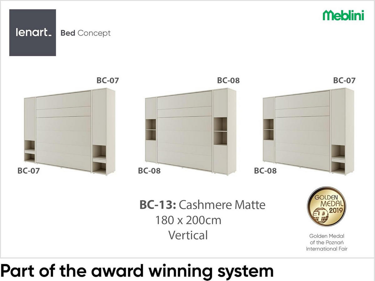 SCHRANKBETT BC-13 - 180x200cm Vertikal - Kaschmir mit Matratze - Kaschmir, Holzwerkstoff (180/200cm) - Meblini