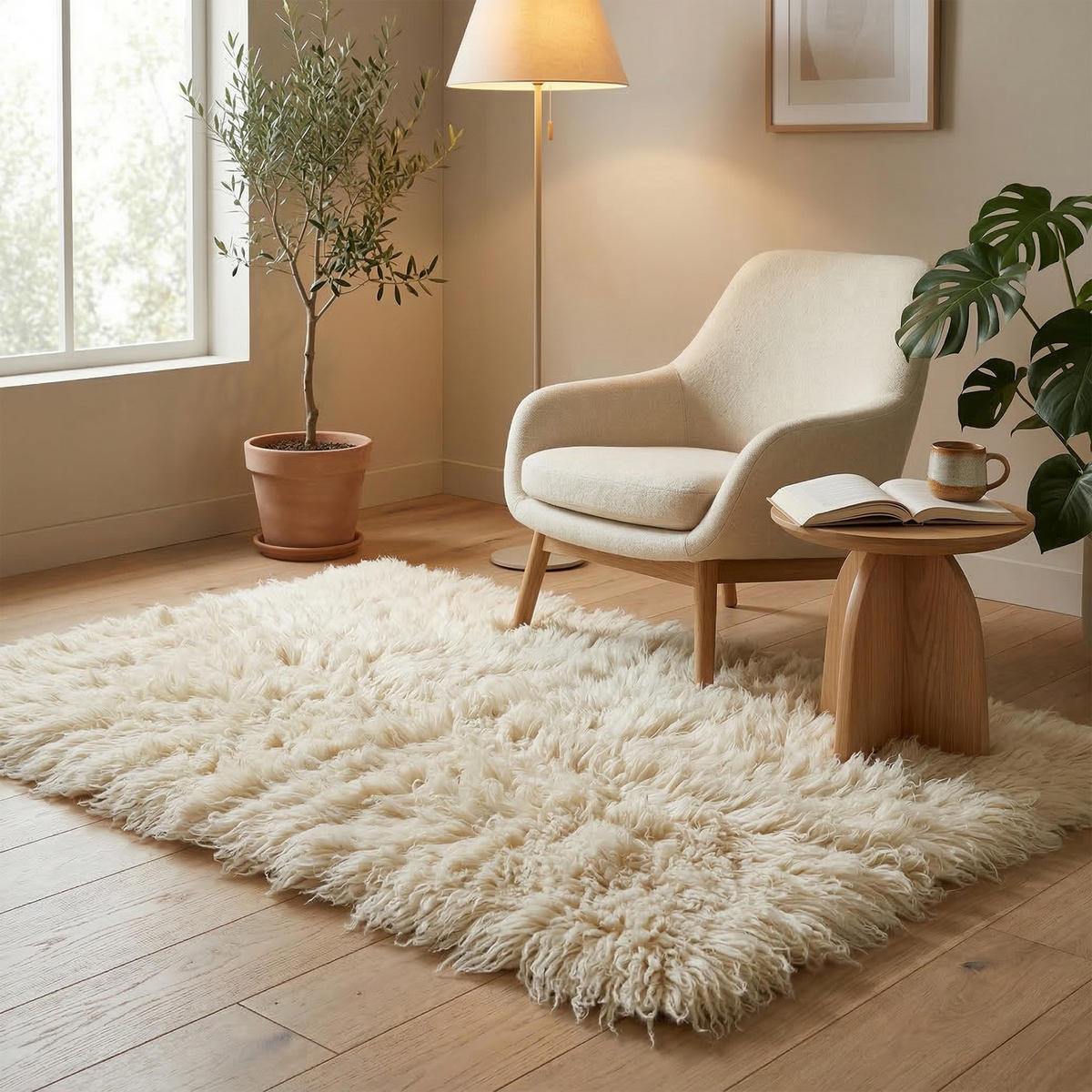 NATUR TEPPICH FLOKATI SUPREME - Creme, Textil (120/180cm) - Pergamon