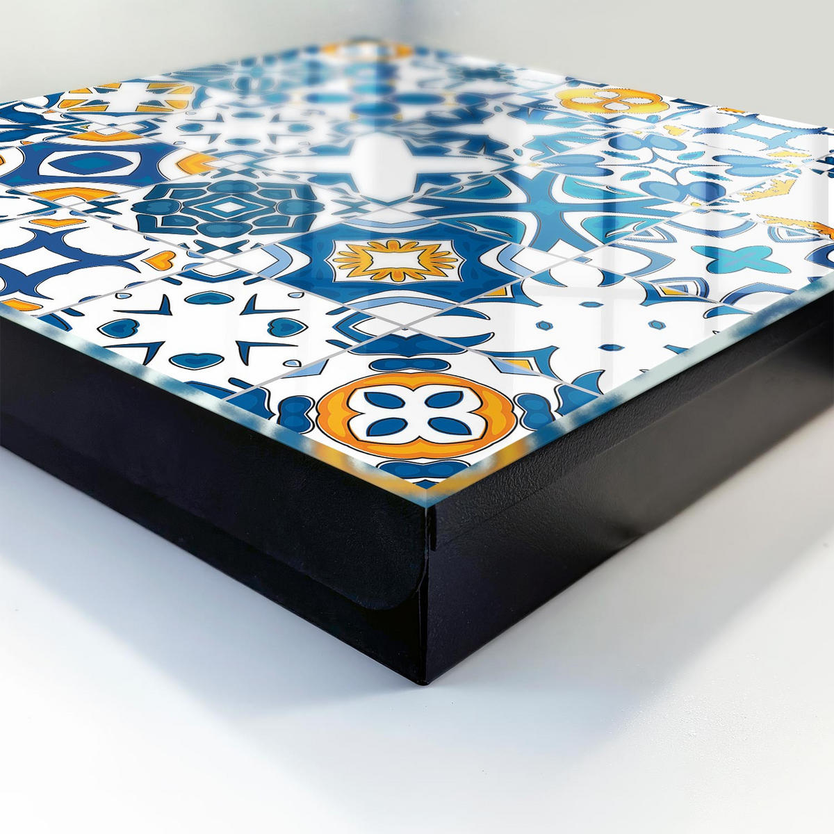 SCHLÜSSELBOX Schwarz 30x30 cm- Türöffnung nach rechts - Geometrische Muster - Blau, Metall (30/30/5cm) - TULUP