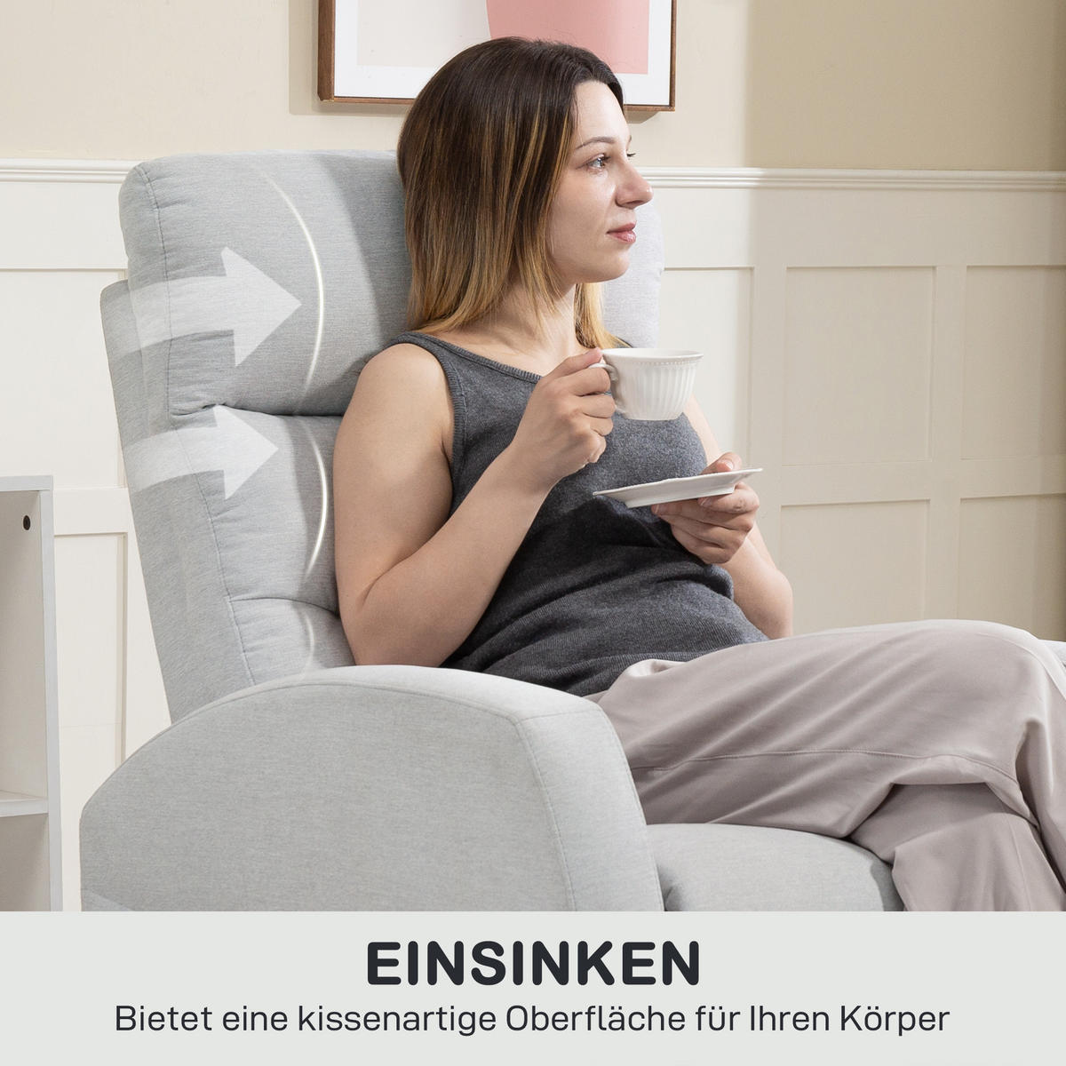 RELAXSESSEL, Fernsehsessel mit Liegefunktion, Hellgrau - Hellgrau, Kunststoff (93/103/76cm) - HOMCOM
