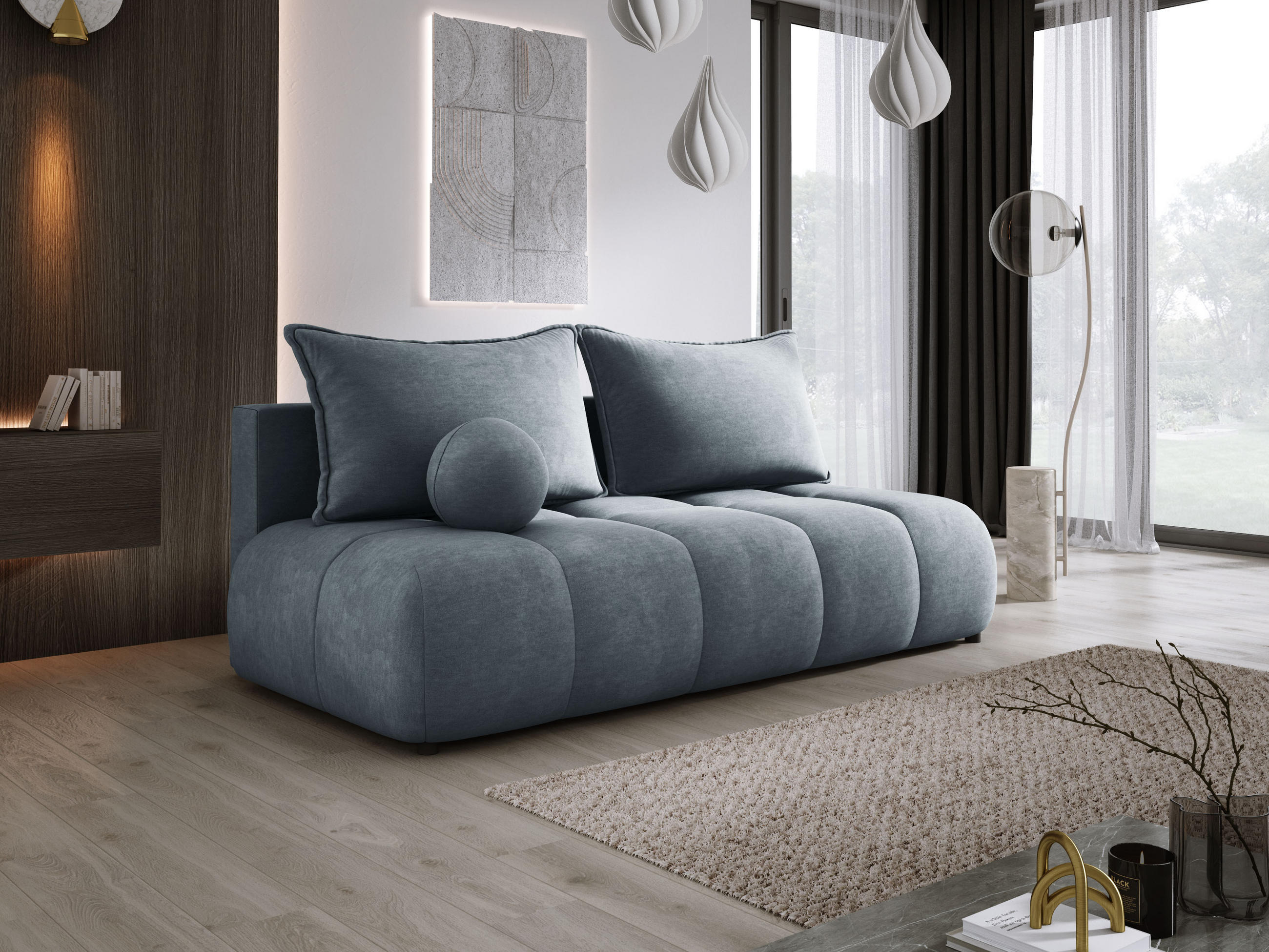 SOFA COCO MINI SCHLAFSOFA mit Bettfunktion, CLOUD Stoffbezug, 2-Sitzer, freistehend, Größe: 205x105x97 cm, Grau - Dunkelgrau, Holz/Textil (205/97/105cm) - DomoHome