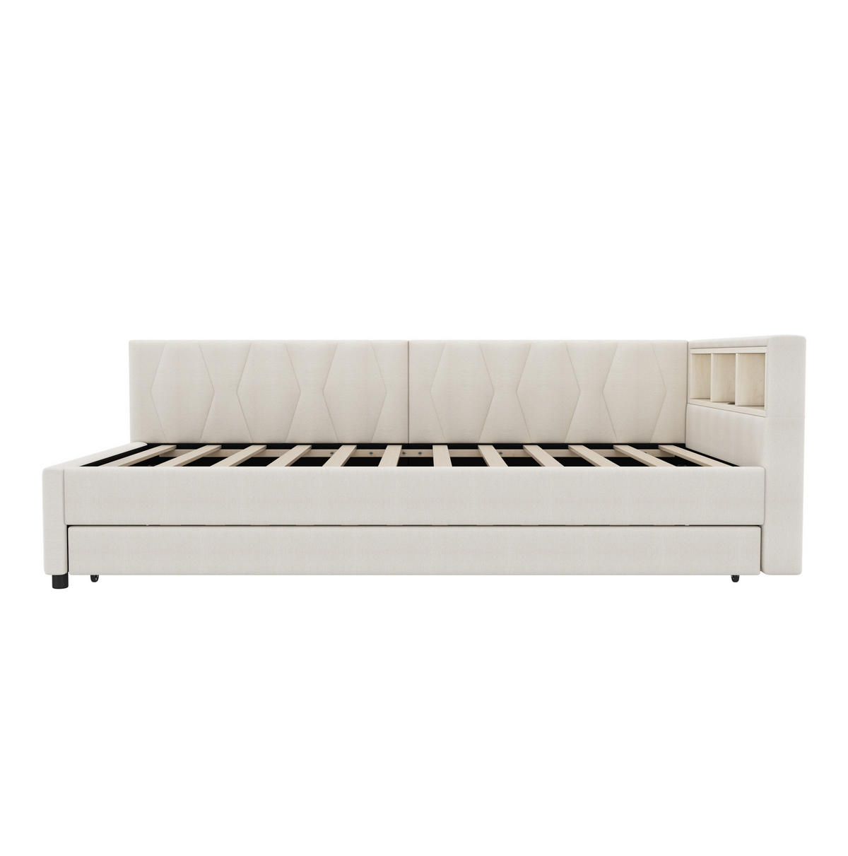 DNEVNI krevet 90/200 cm bež od lana i MDF-a s izvlačnim ležajem USB Type-C i LED rasvjetom - bež, tekstil (90/200cm) - OKWISH