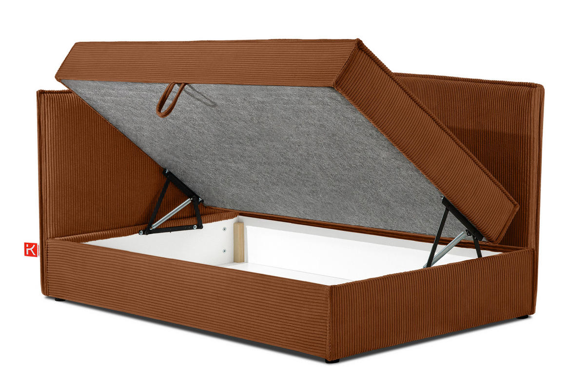 JUGENDBETT ROTI Einzelbett mit Bettkasten, 90x200cm, Bett mit Bonellmatratze, mit Rückenlehne - Rot/Schwarz, Holz/Holzwerkstoff (92/200cm) - KONSIMO®
