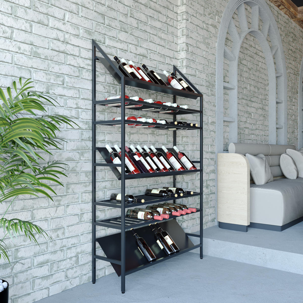 WEINREGAL für 91 Flaschen aus Metall, schwarz Alsace - Schwarz, Metall (100/170/30cm) - Metalo Pro
