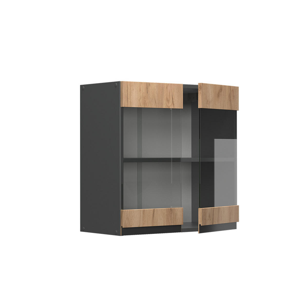 KÜCHENGLASSCHRANK R-Line Goldkraft Eiche 60 cm J-Shape - Honigeiche/Anthrazit, Holzwerkstoff (60/60/31cm) - Vicco