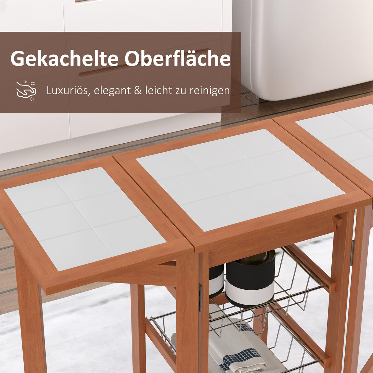 KÜCHENWAGEN, Kiefernholz, Naturholz - Naturfarben, Holz (37/75/91cm) - HOMCOM