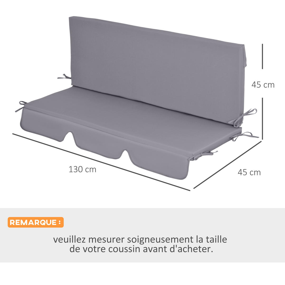 SCHAUKELKISSEN DE-17720 3-Sitzer mit Befestigungsbändern Dunkelgrau - Dunkelgrau, Textil (130/45/5cm) - ComfortXL