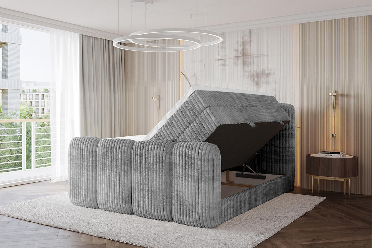 BOXBETT mit Matratze H3|H4 - NINA-Z KING - 180x200 cm - Hellgrau - Hellgrau, Holzwerkstoff (180/200cm) - ALTDECOR