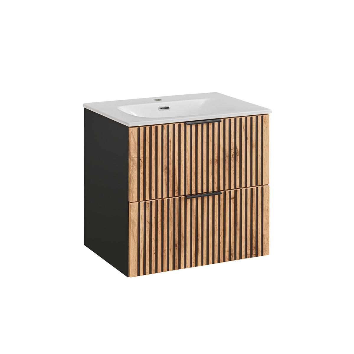 BADMÖBEL 60.2cm Gaia 2er-Set Holz in Eichenoptik und Schwarz - Schwarz, Holzwerkstoff (60.2/57/46cm) - Petits-meubles