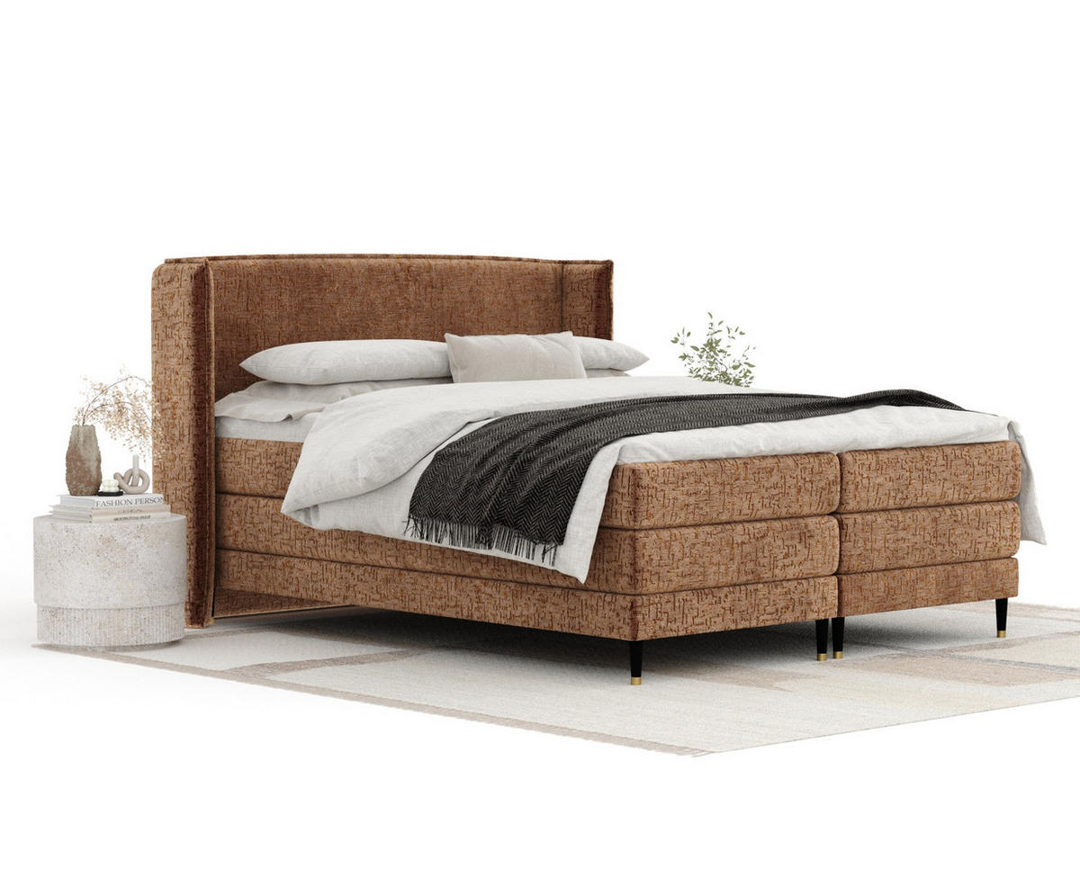 BOXSPRINGBETT Carizzo Kupfer 160/200 cm mit Matratze und Topper - Schwarz/Kupferfarben, Holz/Holzwerkstoff (160/200cm) - Maison de Reve