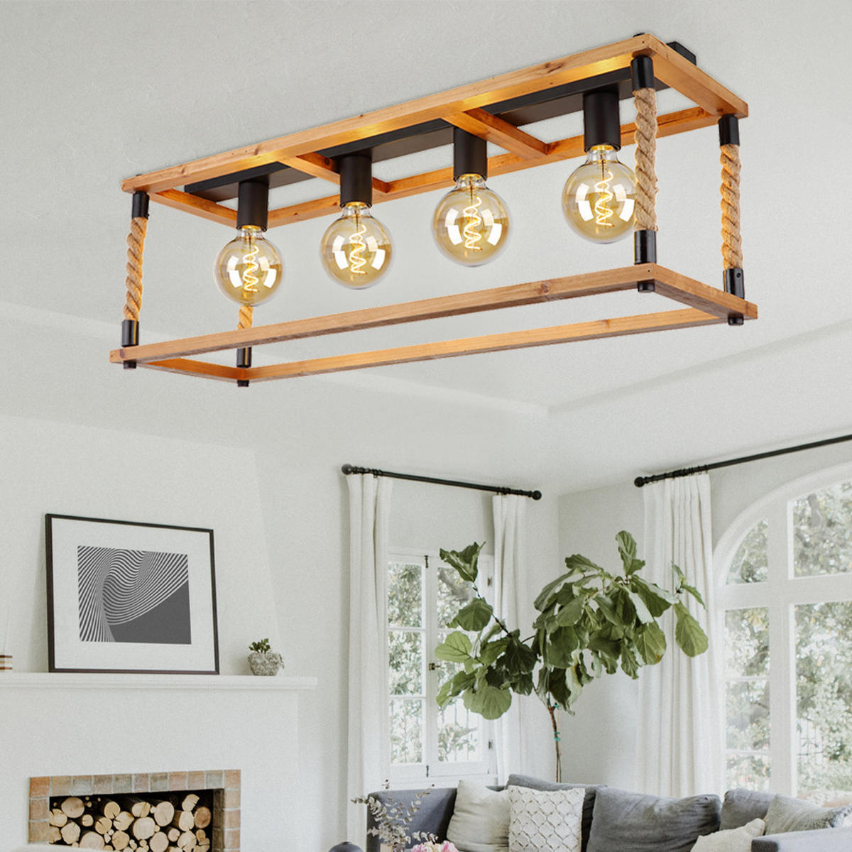 DECKENLEUCHTE VERNON Holzoptik Braun - Braun, Holz (75/25/31cm) - Globo Lighting