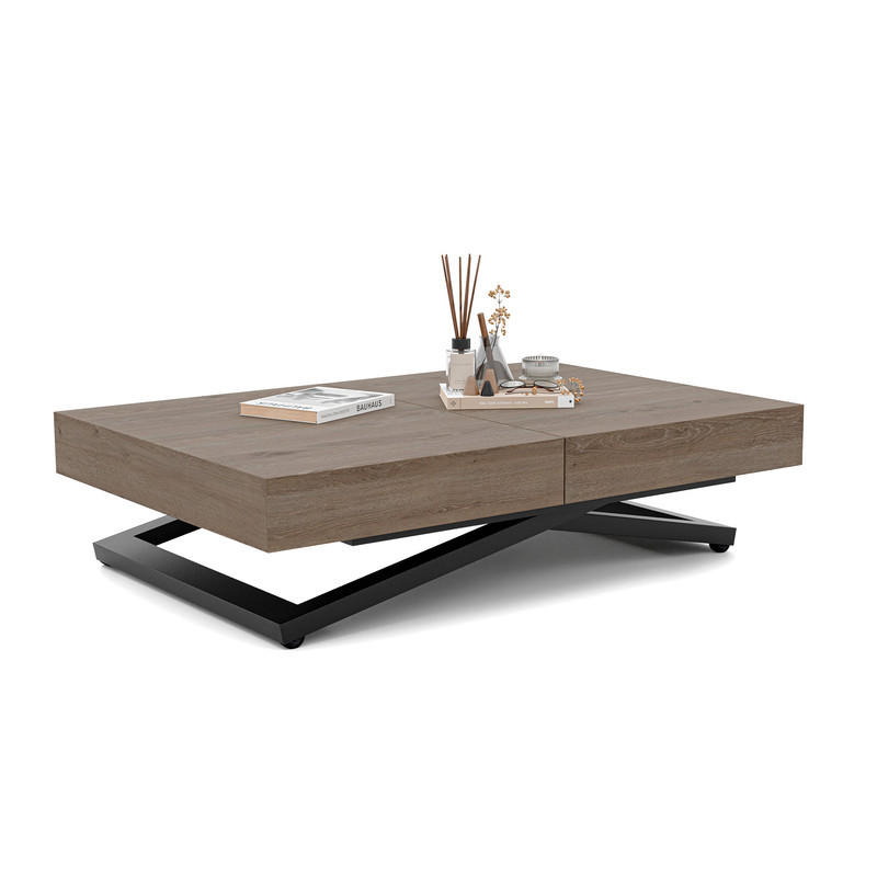 COUCHTISCH SANELLE ausziehbar mit Liftfunktion, 120/80/76 cm Schwarz / Davos-Eiche - Eichefarben/Schwarz, Holzwerkstoff/Metall (120/80/27cm) - Idohome