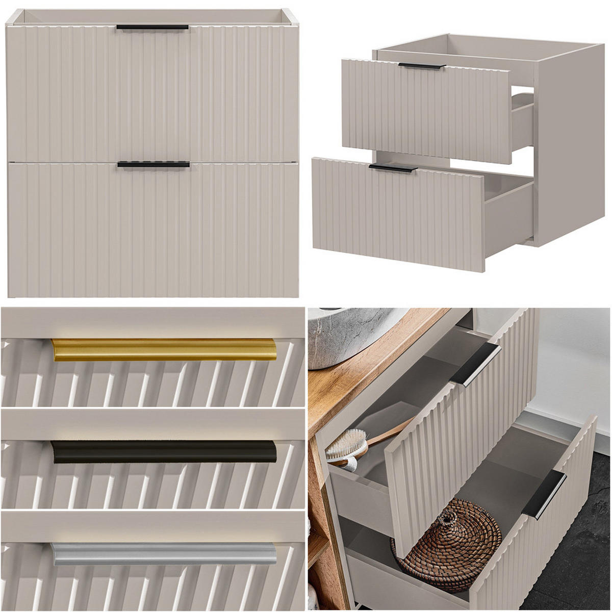 BADMÖBEL-SET 3-TLG. Adelaide-56 - Beige, Holzwerkstoff (170/200/47cm) - Lomado