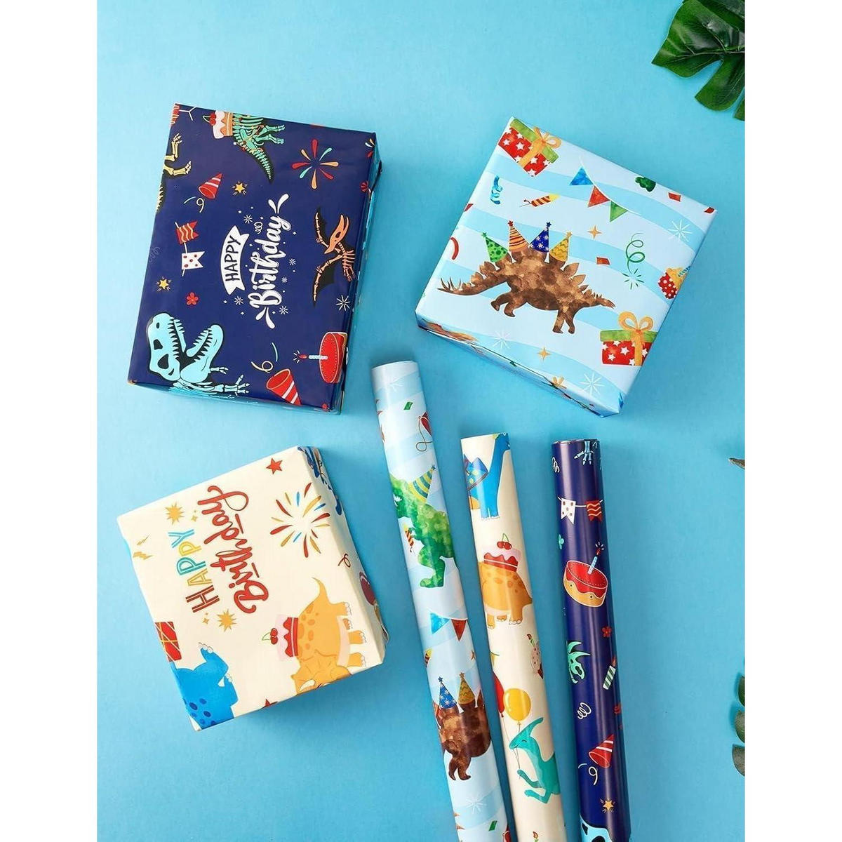 GESCHENKPAPIER 3 Rollen Set Dinosaurier Motiv 43 cm x 3 m - Multicolor, Papier (43/43/43cm)