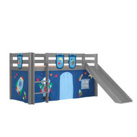 HOCHBETT mit Rutsche Karolina Massivholz Grau Textilset Astro 3 - Blau/Grau, Holz (90/200cm) - 58aufmkessel