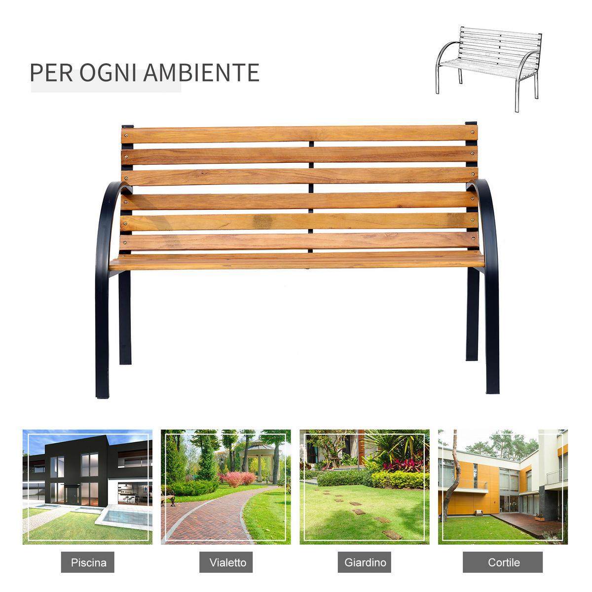 GARTENBANK,2-SITZER Holz Stahlrahmen,schwarz-holz - Schwarz, Metall (122/83/60cm) - Vallsero