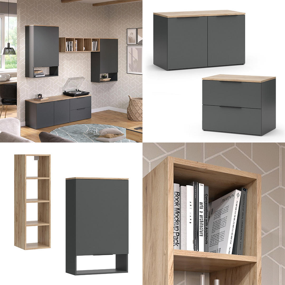 NÁSTĚNNÁ SKŘÍŇKA Wido Antracit - Sonoma dub/antracitová, kompozitní dřevo (80/50/40cm) - Vicco