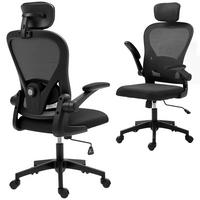 BÜROSTUHL Ergonomischer Schreibtischstuhl mit Hochklappbaren Armlehnen, Verstellbarer Lendenwirbelstütze Schwarz - Schwarz, Textil (63/125/64cm)