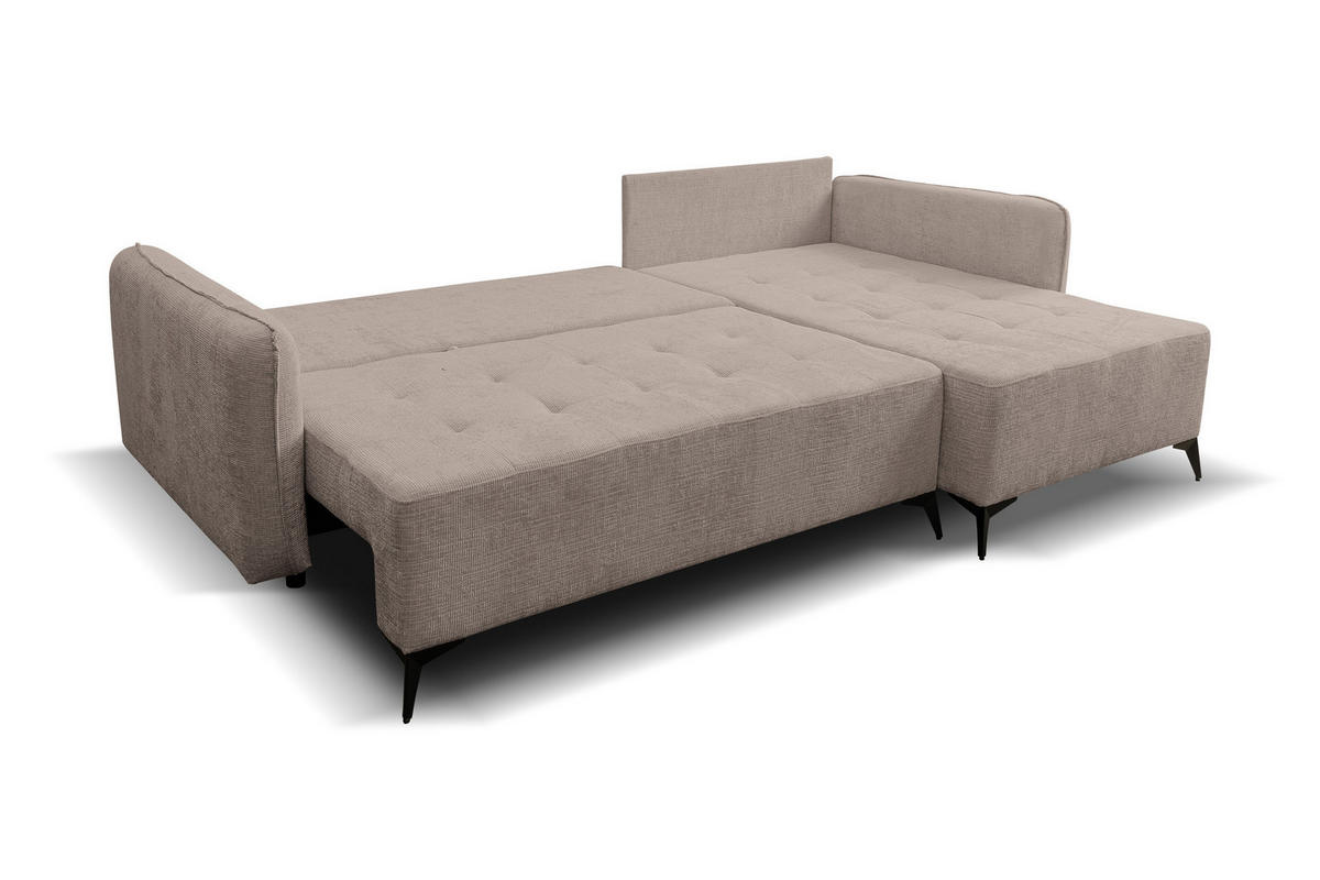 ECKSOFA Lucky in L-Form mit Schlaffunktion und Bettkasten, Farbe: Braun, Strukturstoff, Ottomane Links oder Rechts - Braun, Textil (275/160cm) - VENASI MÖBEL