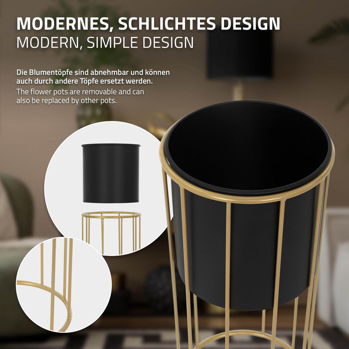 BLUMENSTÄNDER 2er Set - Goldfarben, Metall (24/24/70.5cm) - ML-DESIGN