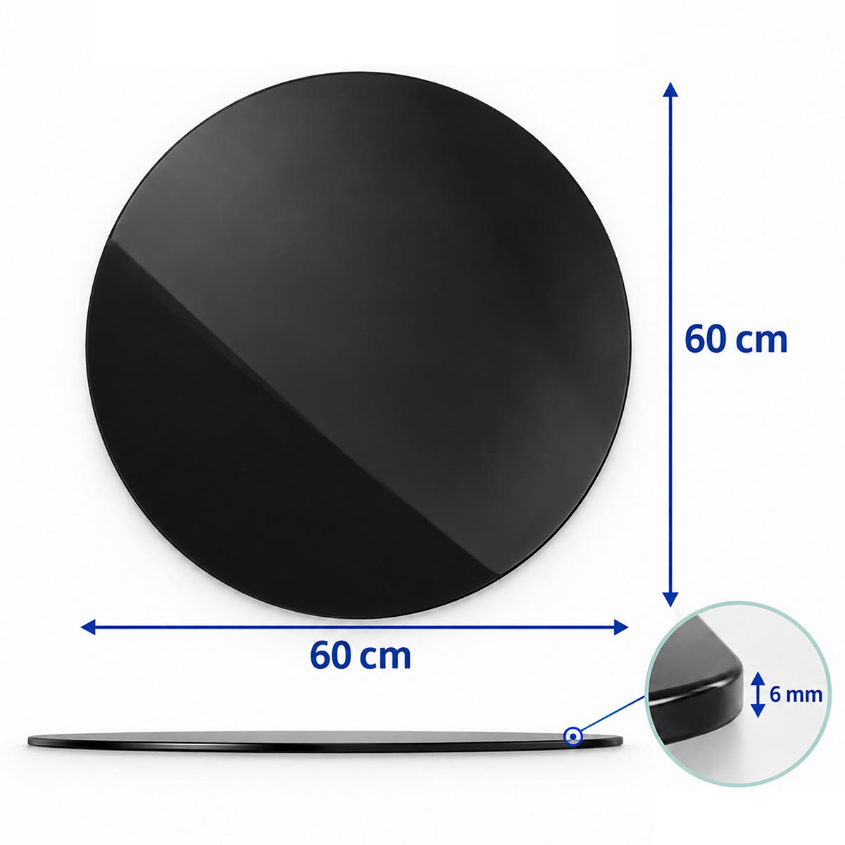 TABULE Černá kalené bezpečnostní sklo 60 cm - černá, sklo (60/60/0.6cm) - Relaxdays