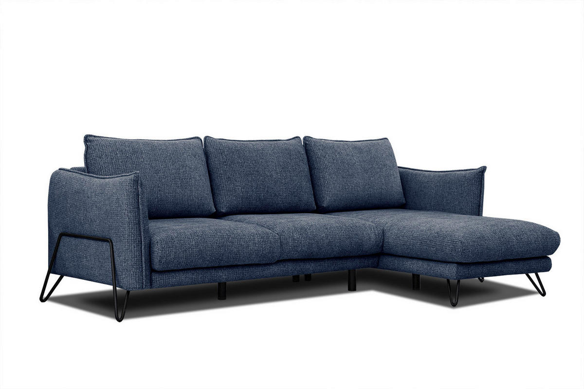 ECKSOFA HOSTEN 4-Sitzer, dunkelblau - Schwarz/Dunkelblau, Holzwerkstoff/Textil (269/158cm) - Courtois Laville