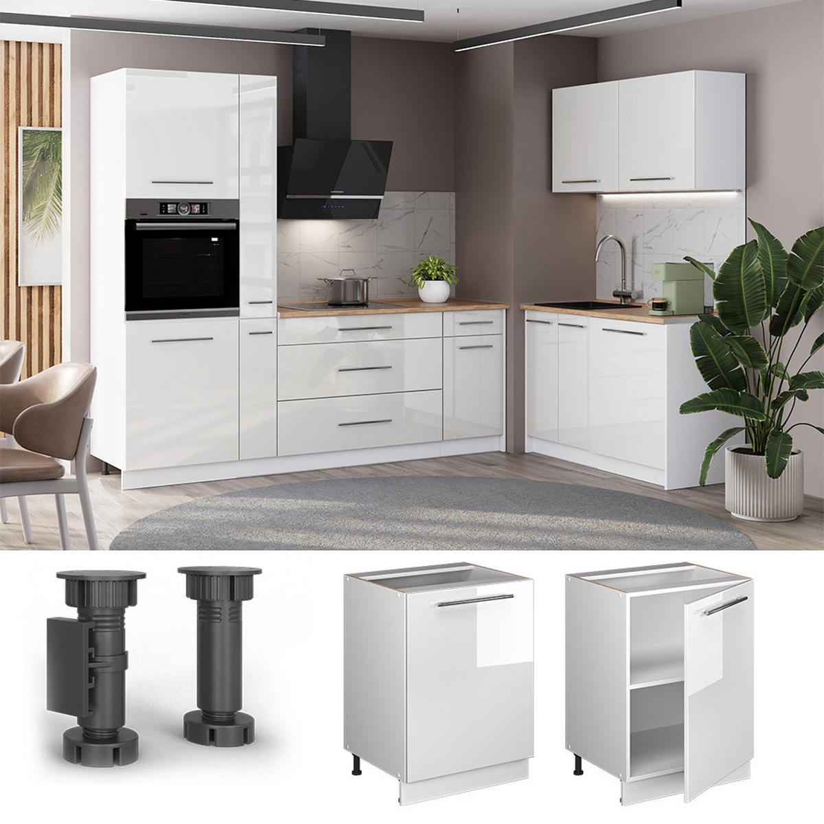 SPODNÍ SKŘÍŇKA KUCHYŇSKÉ LINKY Fame-Line, Bílá vysoký lesk/Bílá, 60 cm 1 dvířka s pracovní deskou - bílá/vysoce lesklá bílá, kompozitní dřevo (60/82/60cm) - Vicco