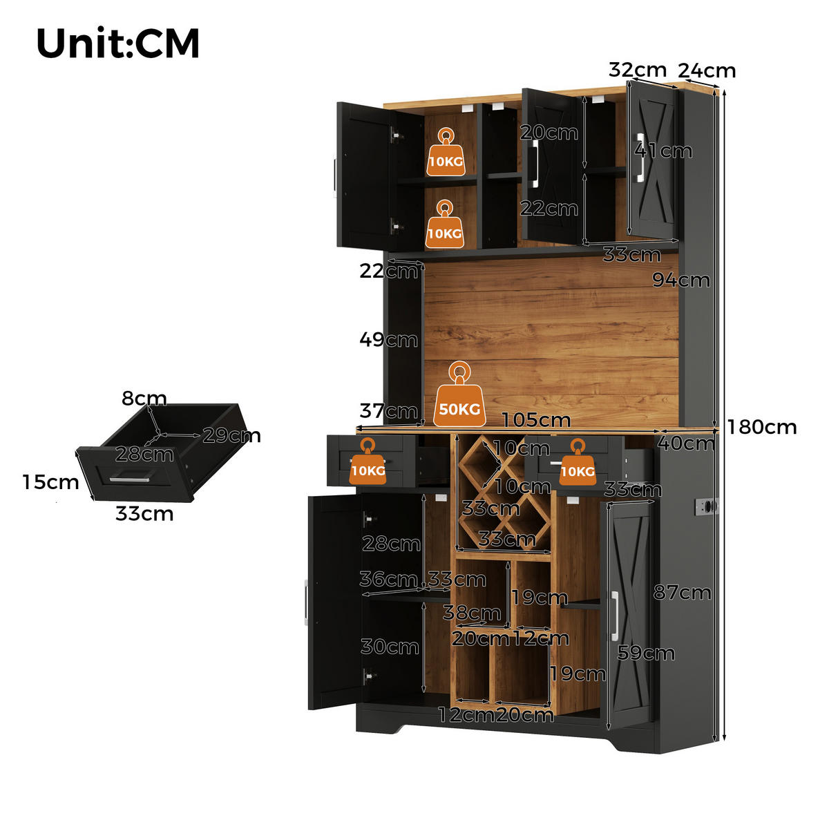 GESCHIRRSCHRANK Naturfarben 105/40/180 - Naturfarben, Holzwerkstoff (105/180/40cm)