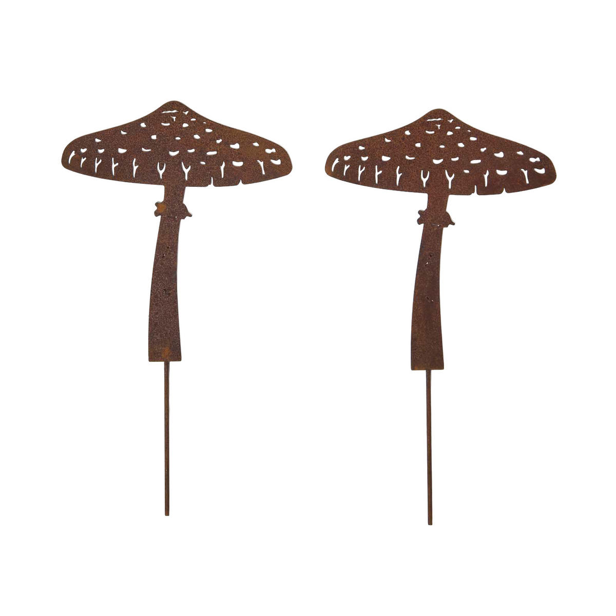 GARTENSTECKER Metall – 2er-Set Pilze Gartendeko in Rostoptik - Rostfarben, Metall (27cm) - Homescapes