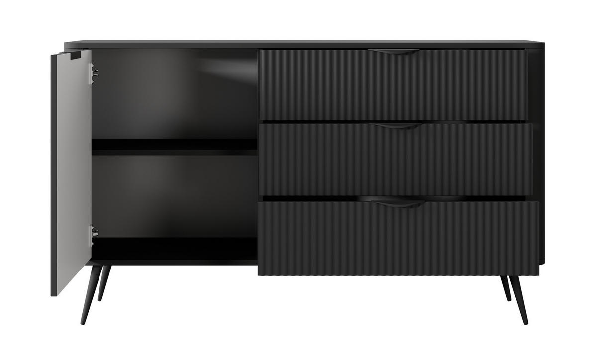 KOMMODE 138 cm Brando mit Schubladen, 1 Tür, Schwarz - Schwarz, Holz/Metall (138/81/38cm) - Emporius