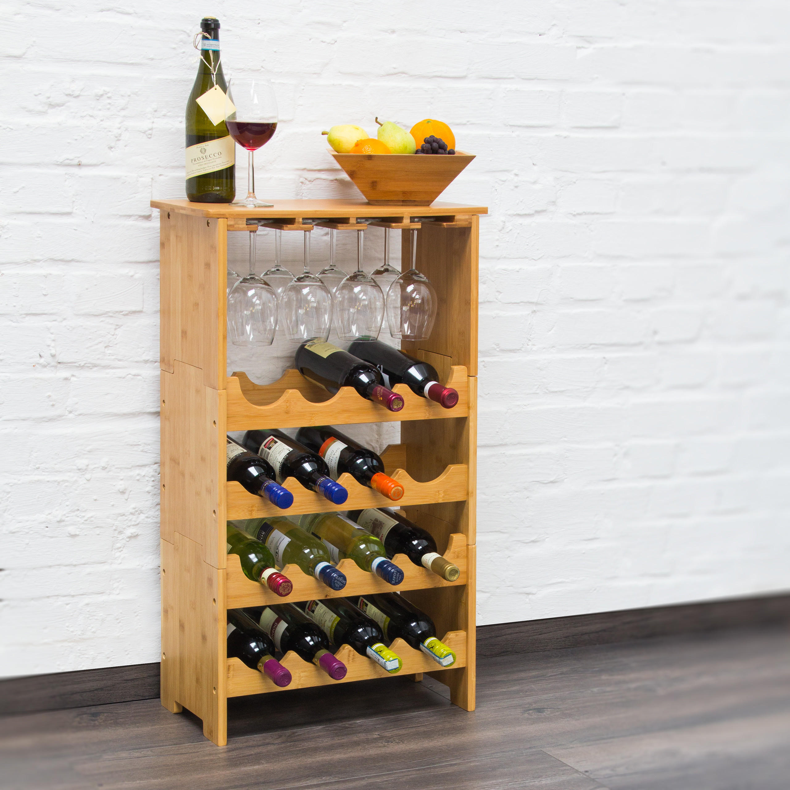 WEINREGAL - Hellbraun, Holz (50/84/24cm) - Relaxdays