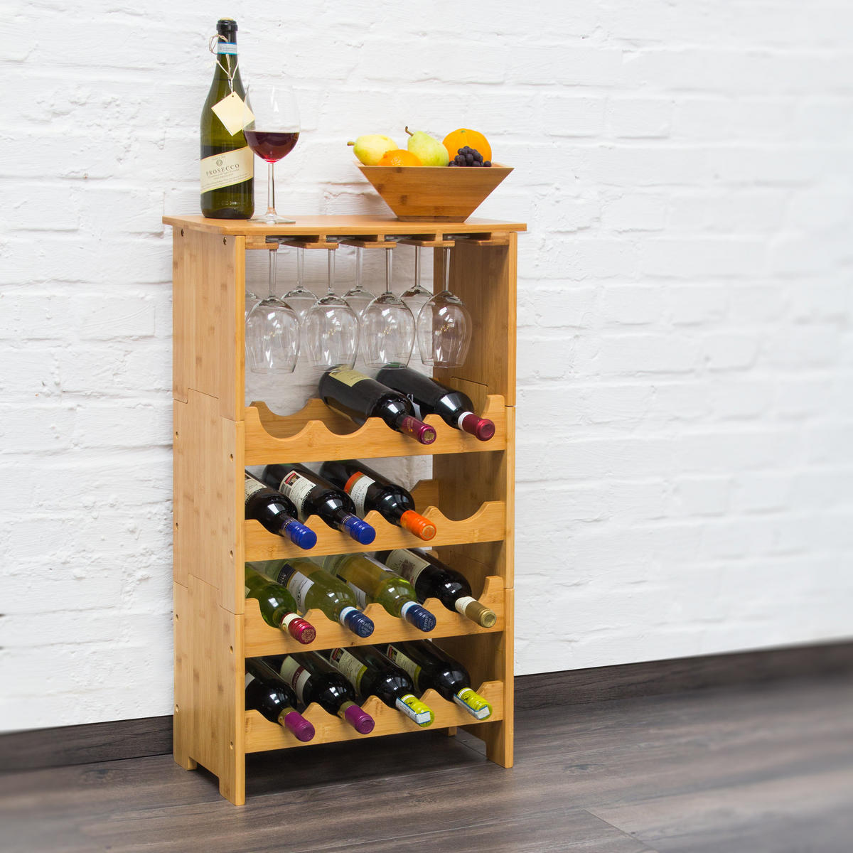 WEINREGAL - Hellbraun, Holz (50/84/24cm) - Relaxdays