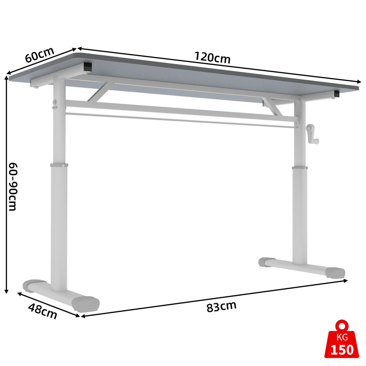 SCHREIBTISCH in Grau Höhenverstellbarer Kinderschreibtisch mit kompaktem Design für Arbeitszimmer, B120/T60/H90 cm - Weiß/Grau, Holzwerkstoff/Metall (60/120/90cm) - STILVORA
